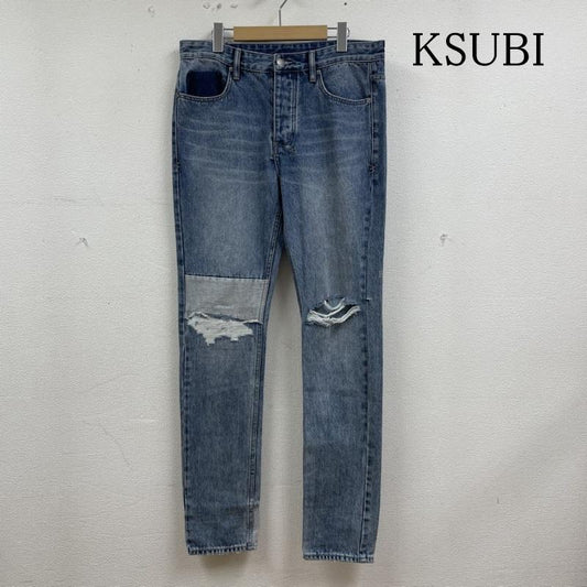 スビ KSUBI パンツ デニム、ジーンズ Chich Retrograde Trashed パッチワーク デニム ジーンズ ボタンフライ ジーパン 無地 X ダメージ加工 インディゴ / インディゴ / Indigo メンズ USED 古着 中古 50136162