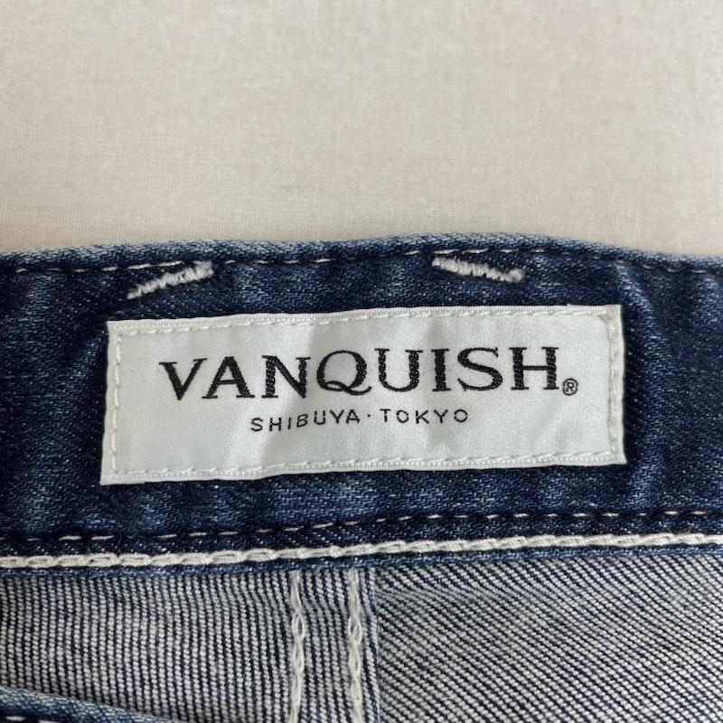 ヴァンキッシュ VANQUISH パンツ デニム、ジーンズ デニム ジーパン ジーンズ スキニー ヴィンテージリペア ジップフライ ボタン ロゴ 刻印入り 34 ロゴ、文字 インディゴ / インディゴ / Indigo メンズ USED 古着 中古 50136292