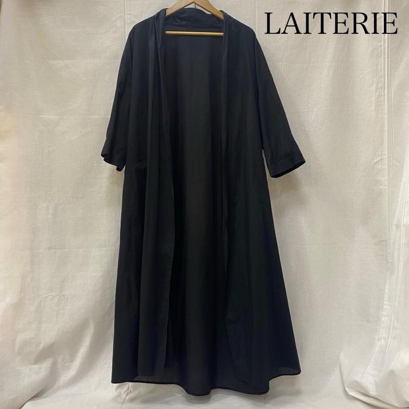 古着 USED カーディガン 半袖 LAITERIE レイトリー 60ローンソフトワッシャー 8分袖ローブ black M 無地 黒 / ブラック / black レディース USED 古着 中古 50136294