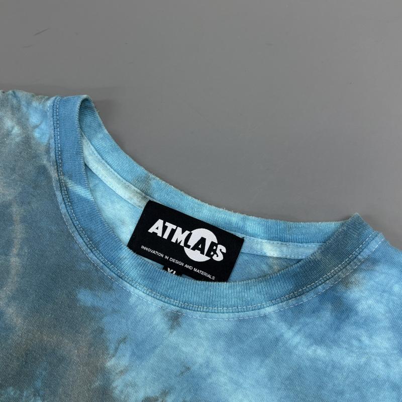 アトモスラボ ATMOS LAB Tシャツ 半袖 AL19F-PT01 ロゴ プリント タイダイ柄 ビッグ シルエット オーバー サイズ クルーネック 半袖 Tシャツ 水色 ライトブルー XL 水色 / ライトブルー / メンズ USED 古着 中古 50136337