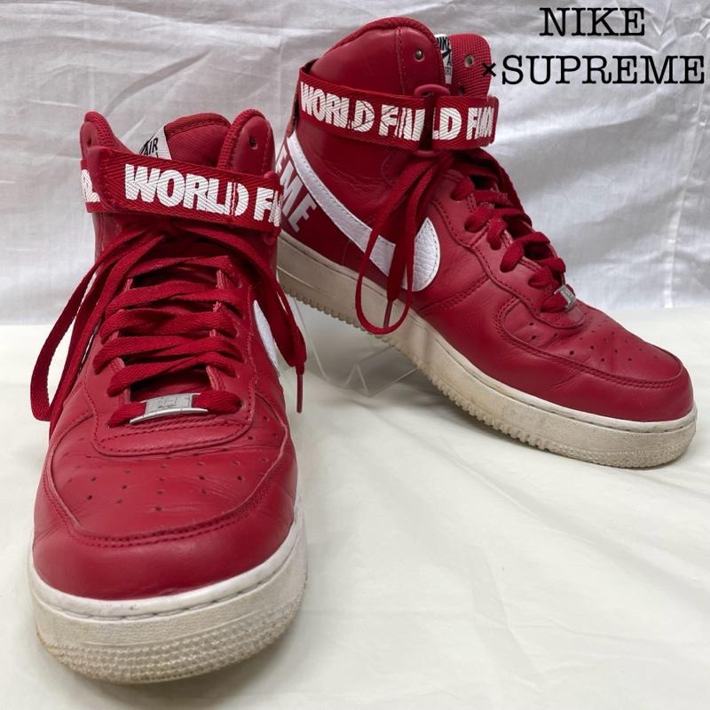 ナイキ NIKE スニーカー スニーカー 698696-610 ×Supreme Nike Air Force 1 High World Famous Red シュプリーム エアフォース1 ハイ ワールド フェイマス 27.0cm 赤 / レッド / red メンズ USED 古着 中古 50136364