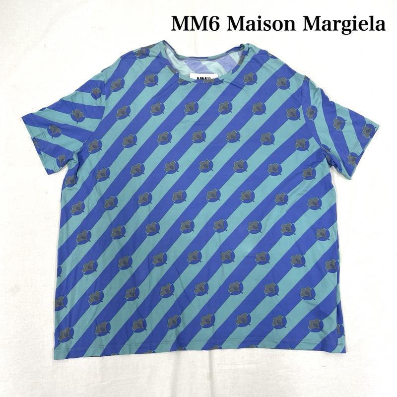 エムエム 6 メゾン マルタン マルジェラ MM6 Maison Martin Margiela カットソー 半袖 19SS S52GC0102 花柄 ストライプ クルーネック レーヨン 半袖 ブラウス カットソー S 青 / ブルー / blue X 水色 / ライトブルー / レディース USED 古着 中古 50136412
