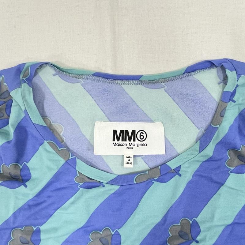 エムエム 6 メゾン マルタン マルジェラ MM6 Maison Martin Margiela カットソー 半袖 19SS S52GC0102 花柄 ストライプ クルーネック レーヨン 半袖 ブラウス カットソー S 青 / ブルー / blue X 水色 / ライトブルー / レディース USED 古着 中古 50136412