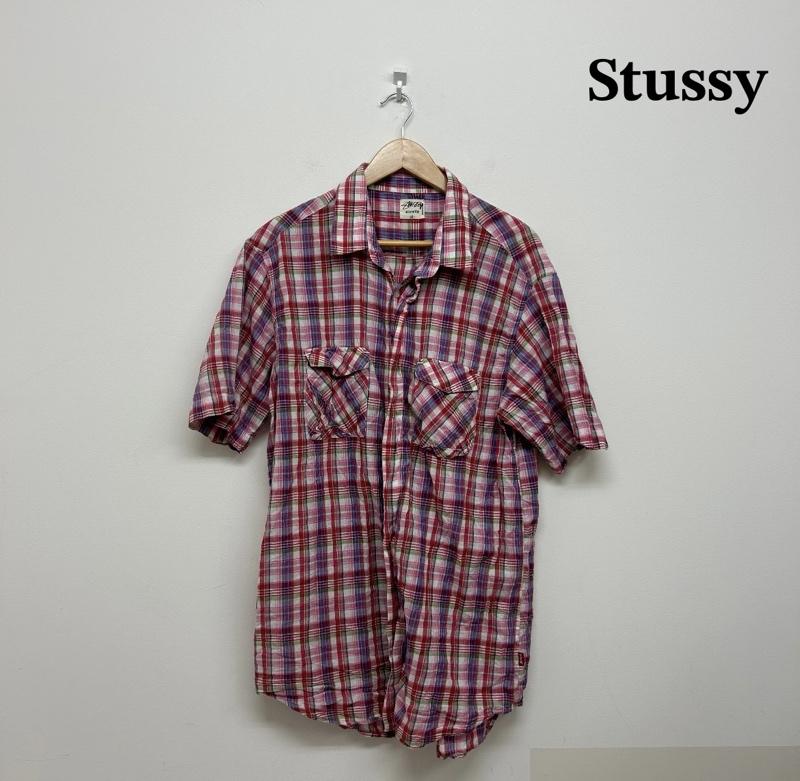 ステューシー STUSSY シャツ、ブラウス 半袖 stussy チェック RN94974 CA 28629 XL チェック 赤 / レッド / red X 白 / ホワイト / white X 緑 / グリーン / green メンズ USED 古着 中古 50136470