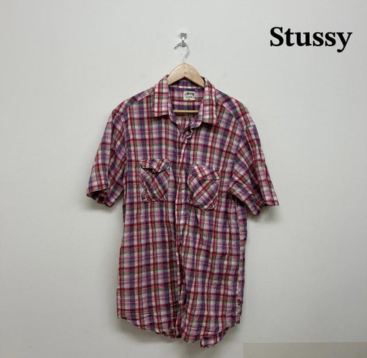 ステューシー STUSSY シャツ、ブラウス 半袖 stussy チェック RN94974 CA 28629 XL チェック 赤 / レッド / red X 白 / ホワイト / white X 緑 / グリーン / green メンズ USED 古着 中古 50136470