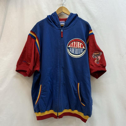フブ FUBU パーカー 半袖 90s-00s Harlem Globetrotters 半袖 フルジップ パーカー XL 青 / ブルー / blue X 赤 / レッド / red メンズ USED 古着 中古 50136598