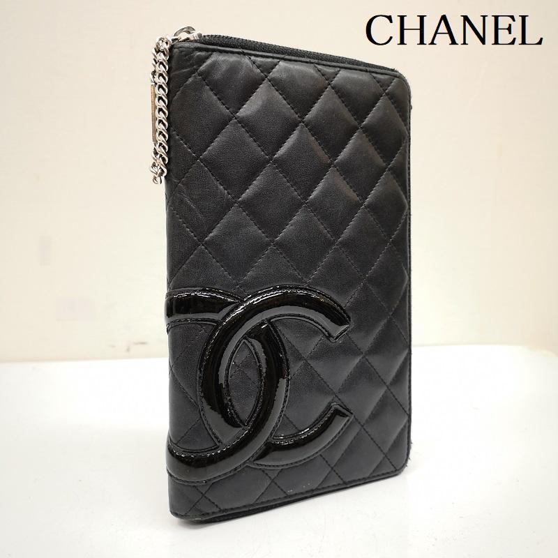 シャネル CHANEL 財布 長財布 ココマーク カンボンライン 二つ折り 長財布 レザー ウォレット - 黒 / ブラック / black X 桃 / ピンク / pink レディース USED 古着 中古 50136686