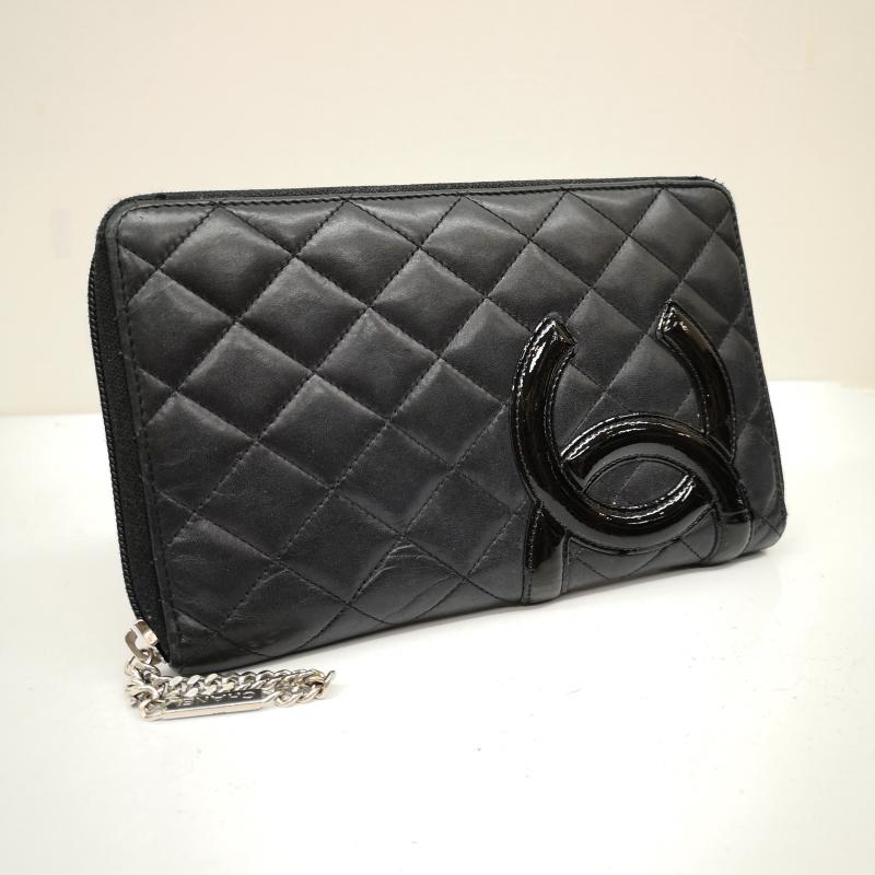 シャネル CHANEL 財布 長財布 ココマーク カンボンライン 二つ折り 長財布 レザー ウォレット - 黒 / ブラック / black X 桃 / ピンク / pink レディース USED 古着 中古 50136686