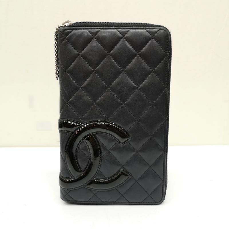 シャネル CHANEL 財布 長財布 ココマーク カンボンライン 二つ折り 長財布 レザー ウォレット - 黒 / ブラック / black X 桃 / ピンク / pink レディース USED 古着 中古 50136686