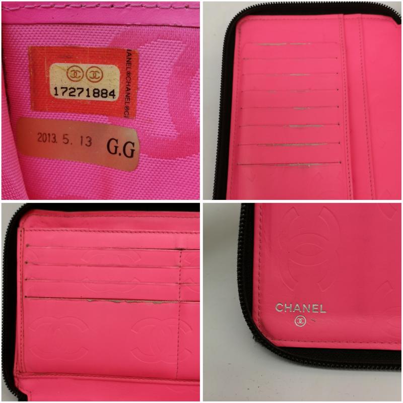 シャネル CHANEL 財布 長財布 ココマーク カンボンライン 二つ折り 長財布 レザー ウォレット - 黒 / ブラック / black X 桃 / ピンク / pink レディース USED 古着 中古 50136686
