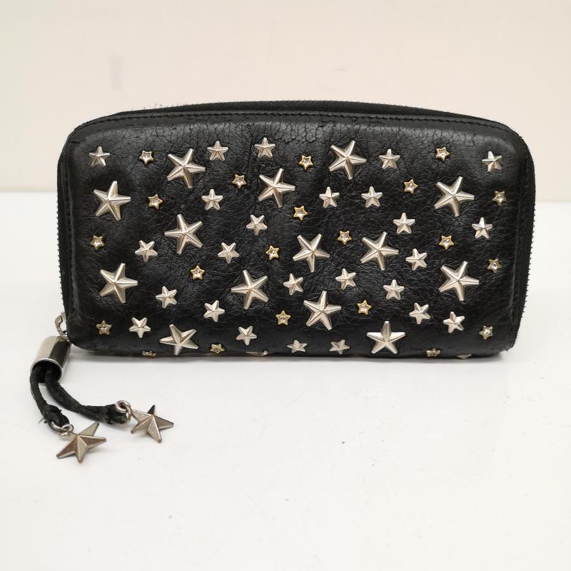 ジミーチュウ JIMMY CHOO 財布 長財布 FILIPA クリスタル スター スタッズ ジップ アラウンド ウォレット 長財布 - 黒 / ブラック / black X 銀 / シルバー / silver color レディース USED 古着 中古 50136706