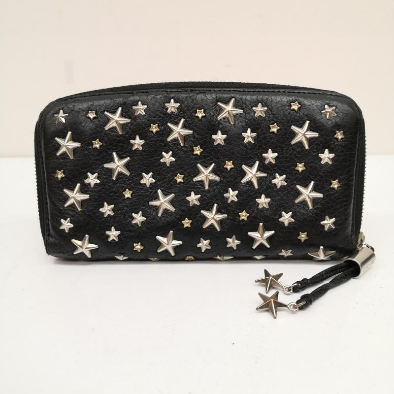 ジミーチュウ JIMMY CHOO 財布 長財布 FILIPA クリスタル スター スタッズ ジップ アラウンド ウォレット 長財布 - 黒 / ブラック / black X 銀 / シルバー / silver color レディース USED 古着 中古 50136706