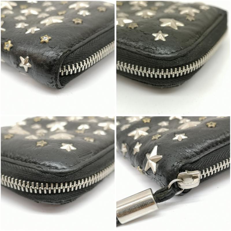 ジミーチュウ JIMMY CHOO 財布 長財布 FILIPA クリスタル スター スタッズ ジップ アラウンド ウォレット 長財布 - 黒 / ブラック / black X 銀 / シルバー / silver color レディース USED 古着 中古 50136706