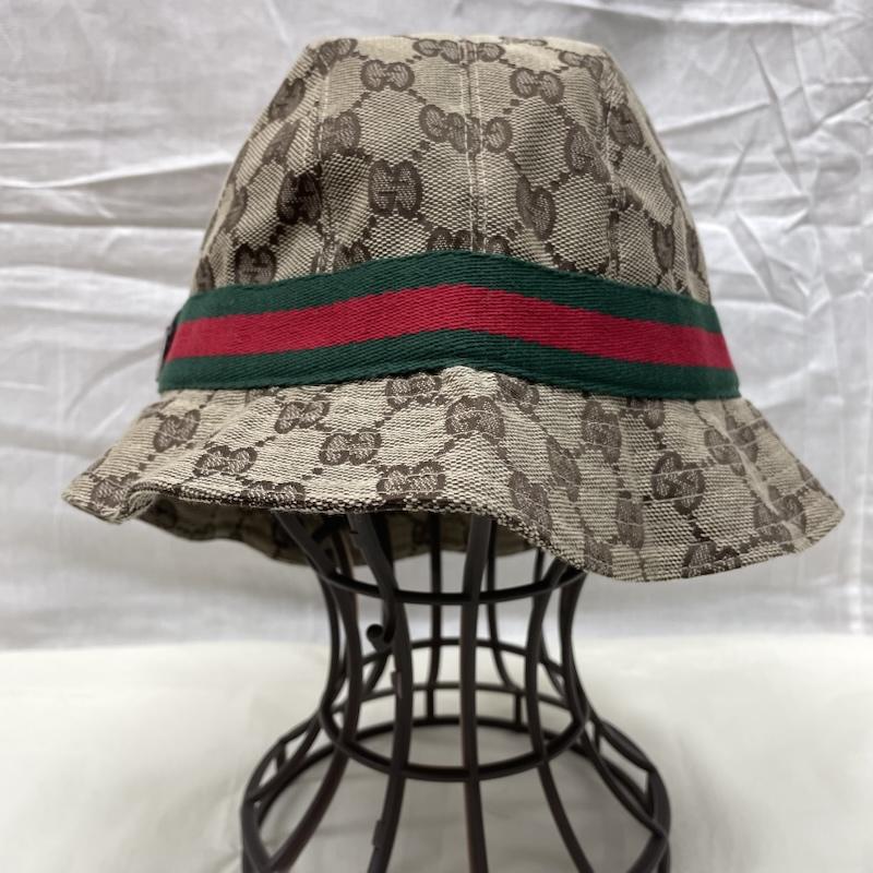 グッチ GUCCI 帽子 ハット GG キャンバス シェリーライン バケット ハット ロゴ金具 男女兼用 Lサイズ 総柄 - 茶 / ブラウン / brown レディース USED 古着 中古 50136764