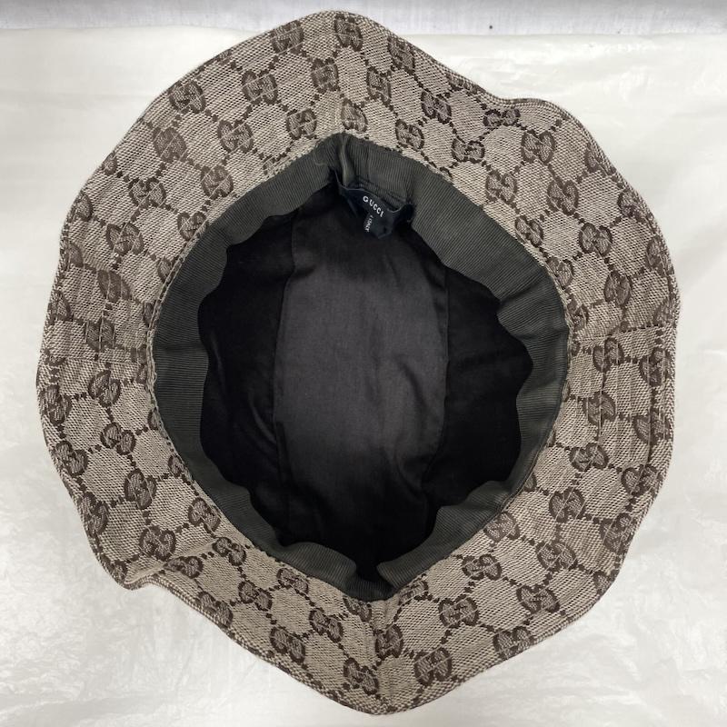 グッチ GUCCI 帽子 ハット GG キャンバス シェリーライン バケット ハット ロゴ金具 男女兼用 Lサイズ 総柄 - 茶 / ブラウン / brown レディース USED 古着 中古 50136764
