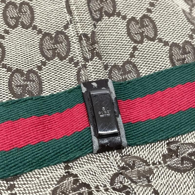 グッチ GUCCI 帽子 ハット GG キャンバス シェリーライン バケット ハット ロゴ金具 男女兼用 Lサイズ 総柄 - 茶 / ブラウン / brown レディース USED 古着 中古 50136764