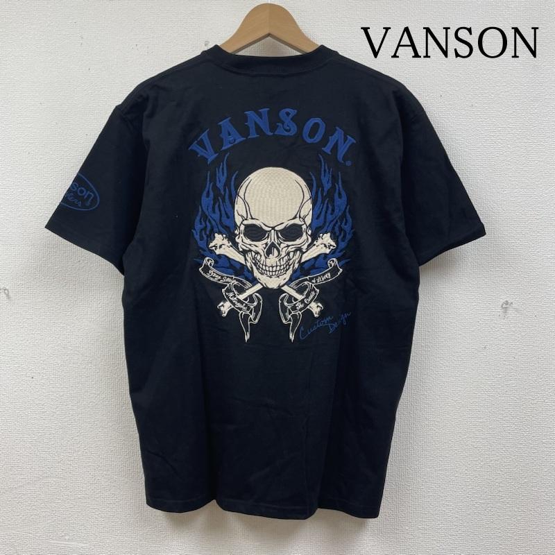 ヴァンソン VANSON Tシャツ 半袖 別注 半袖 Tシャツ スカル ファイヤー 総刺繍 クルーネック バイカー クロスボーン 北海道限定カラー L ロゴ、文字 X スカル X  X 刺繍 黒 / ブラック / black メンズ USED 古着 中古 50136847