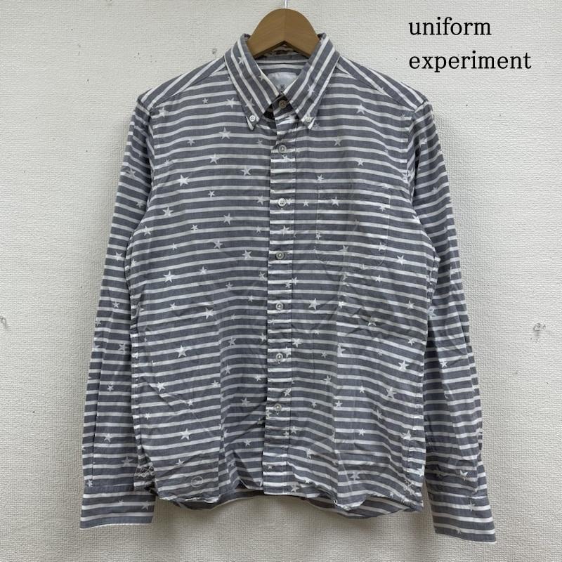ユニフォームエクスペリメント uniform experiment シャツ、ブラウス 長袖 スター 総柄 ボタンダウン 長袖 シャツ コットン ボーダー ロゴ 刺繍 UE-120023 1 ボーダー柄 X 星 X 総柄 白 / ホワイト / white X 灰 / グレー / gray メンズ USED 古着 中古 50136910