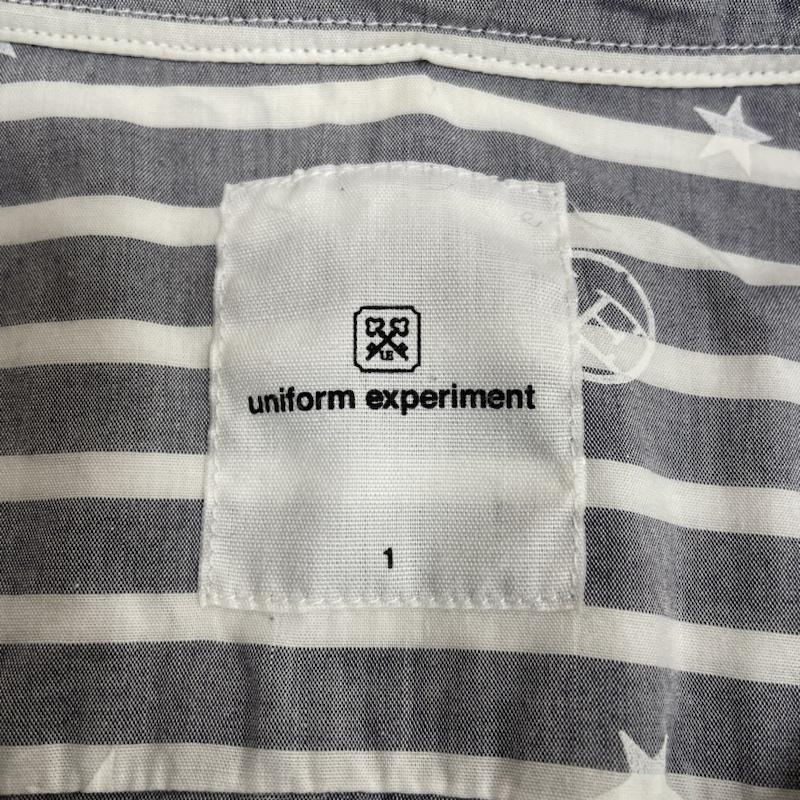 ユニフォームエクスペリメント uniform experiment シャツ、ブラウス 長袖 スター 総柄 ボタンダウン 長袖 シャツ コットン ボーダー ロゴ 刺繍 UE-120023 1 ボーダー柄 X 星 X 総柄 白 / ホワイト / white X 灰 / グレー / gray メンズ USED 古着 中古 50136910