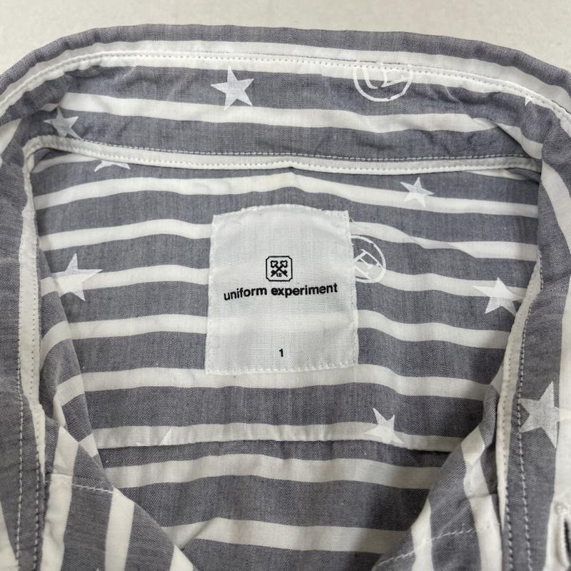 ユニフォームエクスペリメント uniform experiment シャツ、ブラウス 長袖 スター 総柄 ボタンダウン 長袖 シャツ コットン ボーダー ロゴ 刺繍 UE-120023 1 ボーダー柄 X 星 X 総柄 白 / ホワイト / white X 灰 / グレー / gray メンズ USED 古着 中古 50136910