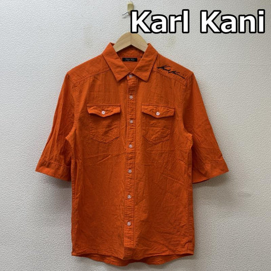 カールカナイ KARL KANI シャツ、ブラウス 半袖 192K1503 ロゴ 刺繍 コットン リネン 五分袖 シャツ 橙色 オレンジ M 橙 / オレンジ / orange メンズ USED 古着 中古 50136973