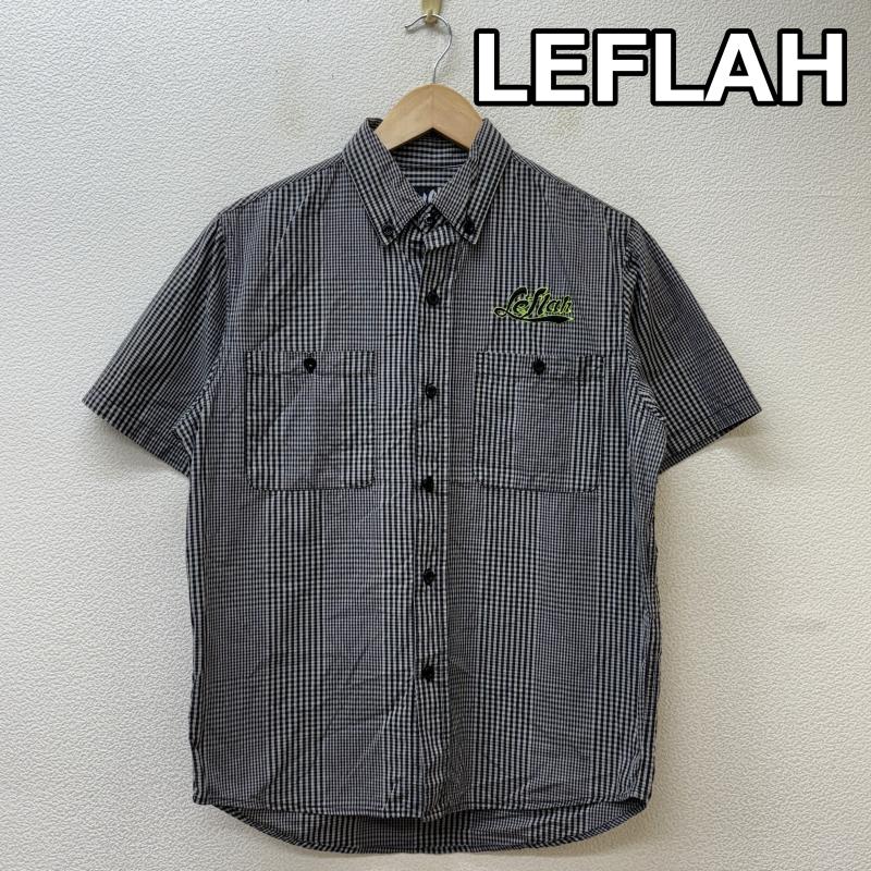レフラー LEFLAH シャツ、ブラウス 半袖 ロゴ 刺繍 ギンガムチェック柄 ボタンダウン 半袖 シャツ 灰色 グレー L 灰 / グレー / gray メンズ USED 古着 中古 50136990