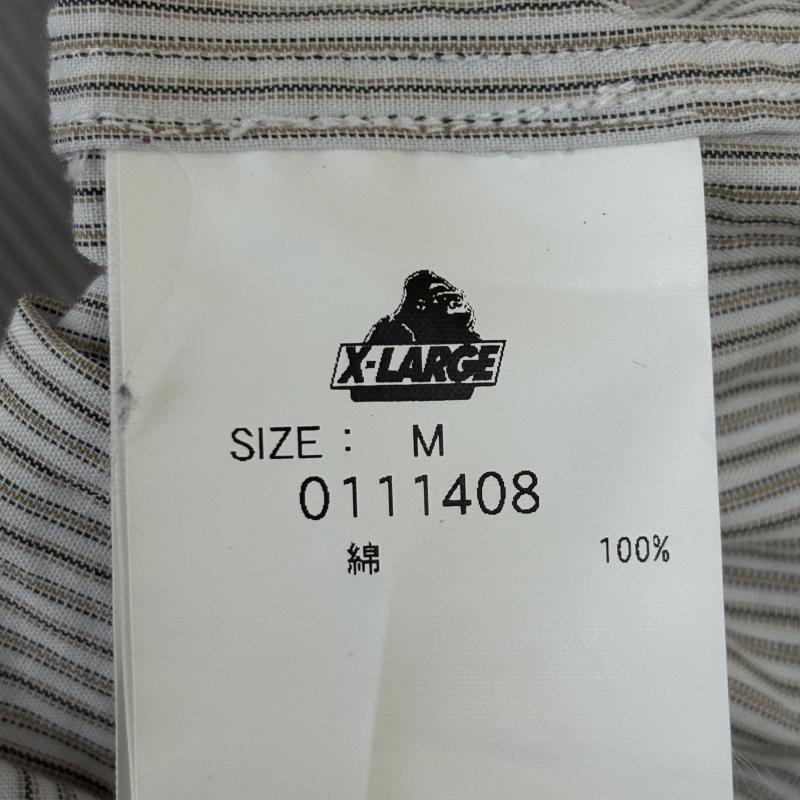 エクストララージ XLARGE シャツ、ブラウス 半袖 0111408 日本製 バックロゴ プリント ストライプ柄 ボタンダウン 半袖 シャツ M メンズ USED 古着 中古 50137164