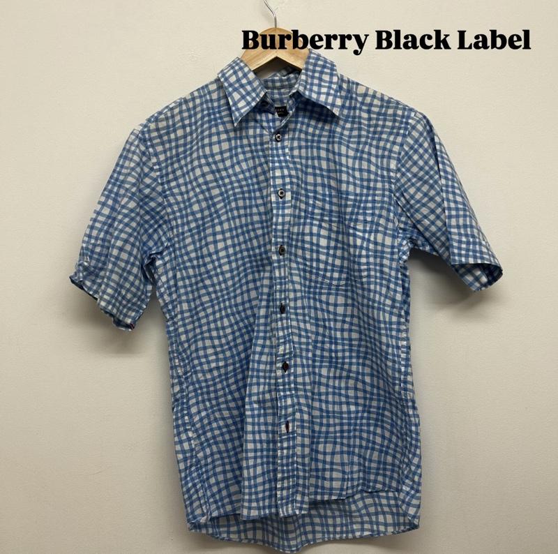 バーバリーブラックレーベル BURBERRY BLACK LABEL シャツ、ブラウス 半袖 半袖シャツ ボタンロゴ チェックシャツ BMW-35-412-22 1 チェック 白 / ホワイト / white X 青 / ブルー / blue メンズ USED 古着 中古 50137226
