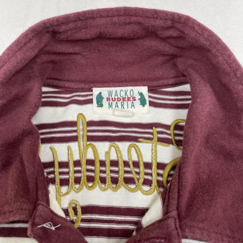ワコマリア WACKO MARIA ポロシャツ 半袖 ロゴ 刺繍 ボーダー 半袖 ポロシャツ バーガンディー ハーフボタン カットソー 初期タグ S ボーダー柄 X ロゴ、文字 X 刺繍 白 / ホワイト / white X えんじ / ワインレッド / dark red メンズ USED 古着 中古 50137270