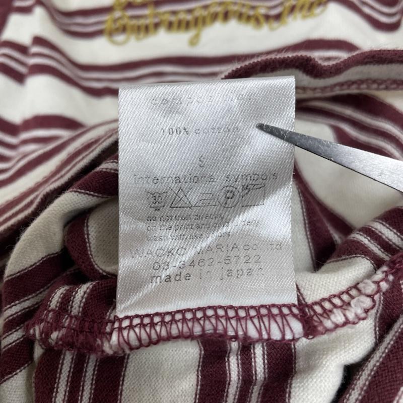 ワコマリア WACKO MARIA ポロシャツ 半袖 ロゴ 刺繍 ボーダー 半袖 ポロシャツ バーガンディー ハーフボタン カットソー 初期タグ S ボーダー柄 X ロゴ、文字 X 刺繍 白 / ホワイト / white X えんじ / ワインレッド / dark red メンズ USED 古着 中古 50137270