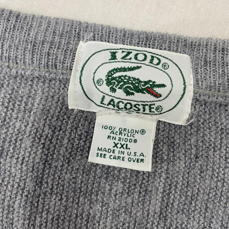 ラコステ LACOSTE ニット、セーター 長袖 IZOD LACOSTE アクリルニット Vネック セーター グレー USA製 XXL L ワンポイント 灰 / グレー / gray メンズ USED 古着 中古 50137336