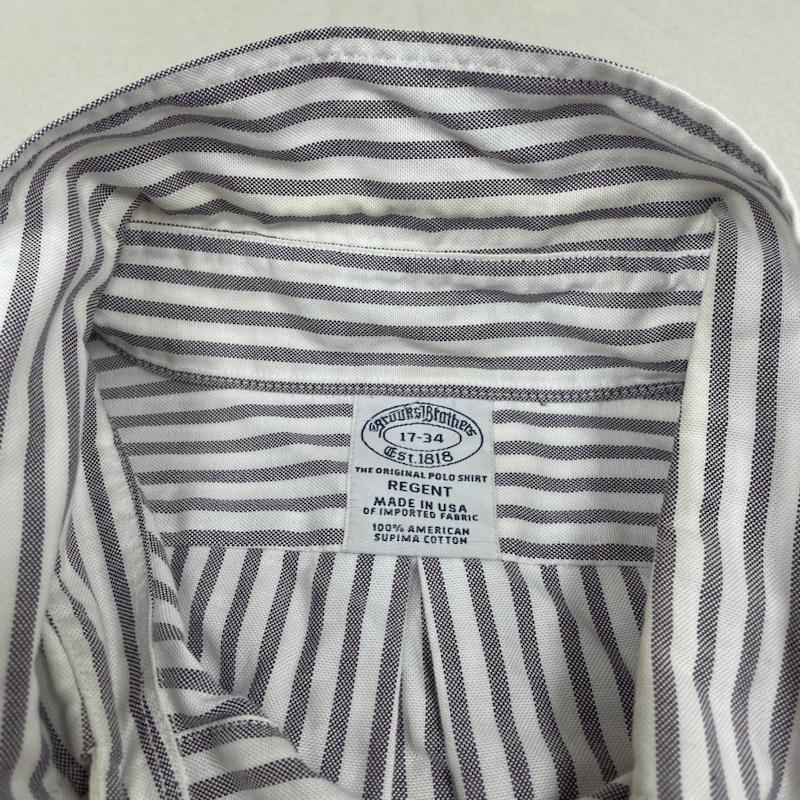ブルックス ブラザーズ BROOKS BROTHERS シャツ、ブラウス 長袖 90 s 1818 REGENT USA製 ストライプ柄 コットン6ボタン 長袖 シャツ サイズ17-34 - ストライプ 白 / ホワイト / white メンズ USED 古着 中古 50137378