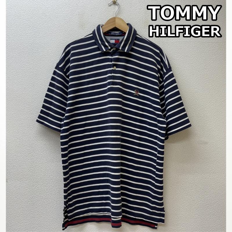 トミーヒルフィガー TOMMY HILFIGER ポロシャツ 半袖 90年代 ビンテージ マレーシア製 フラッグタグ ロゴ 刺繍 ボーダー柄 鹿の子 半袖 ポロシャツ 白 紺 ホワイト ネイビー L 白 / ホワイト / white X 紺 / ネイビー / navy メンズ USED 古着 中古 50137430