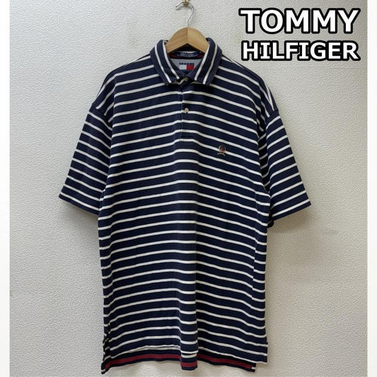 トミーヒルフィガー TOMMY HILFIGER ポロシャツ 半袖 90年代 ビンテージ マレーシア製 フラッグタグ ロゴ 刺繍 ボーダー柄 鹿の子 半袖 ポロシャツ 白 紺 ホワイト ネイビー L 白 / ホワイト / white X 紺 / ネイビー / navy メンズ USED 古着 中古 50137430