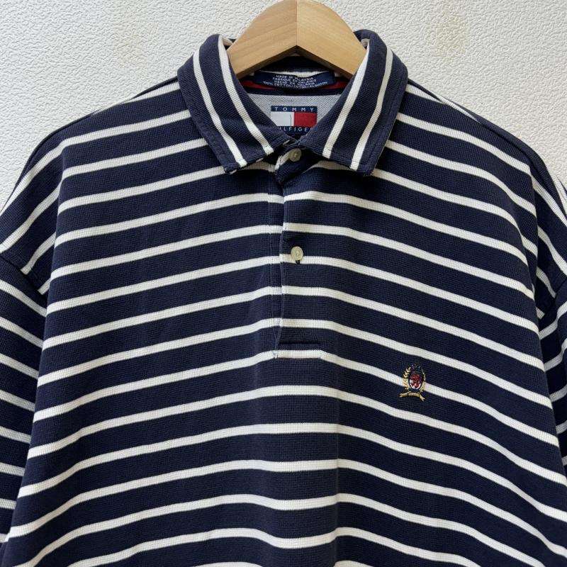 トミーヒルフィガー TOMMY HILFIGER ポロシャツ 半袖 90年代 ビンテージ マレーシア製 フラッグタグ ロゴ 刺繍 ボーダー柄 鹿の子 半袖 ポロシャツ 白 紺 ホワイト ネイビー L 白 / ホワイト / white X 紺 / ネイビー / navy メンズ USED 古着 中古 50137430