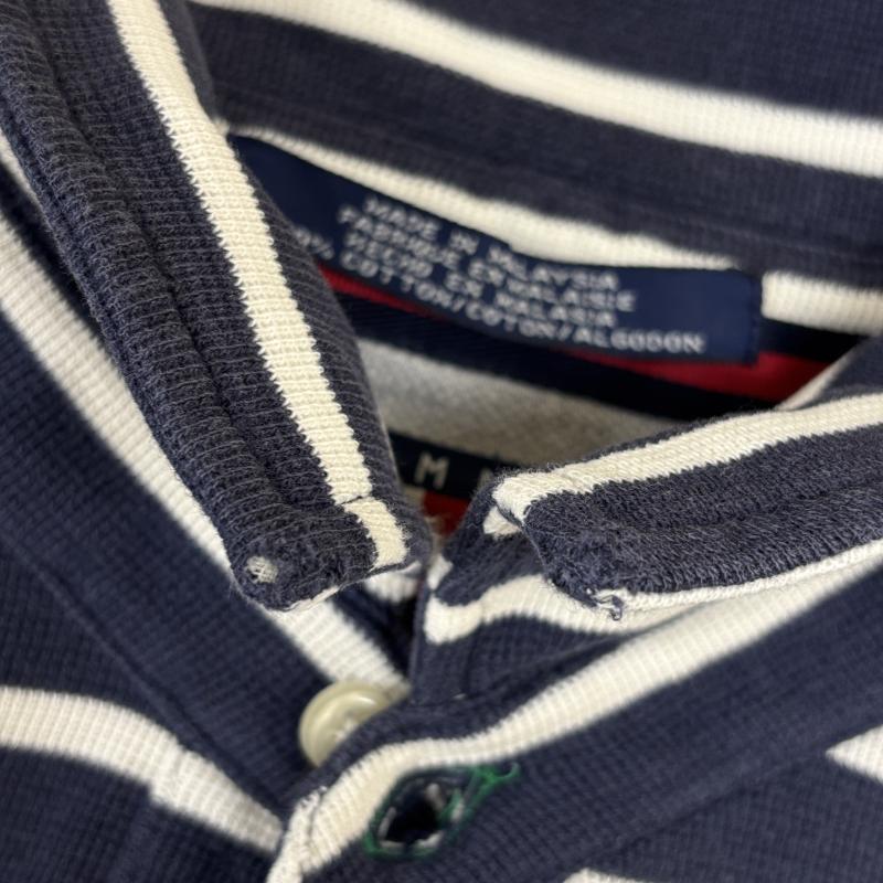 トミーヒルフィガー TOMMY HILFIGER ポロシャツ 半袖 90年代 ビンテージ マレーシア製 フラッグタグ ロゴ 刺繍 ボーダー柄 鹿の子 半袖 ポロシャツ 白 紺 ホワイト ネイビー L 白 / ホワイト / white X 紺 / ネイビー / navy メンズ USED 古着 中古 50137430