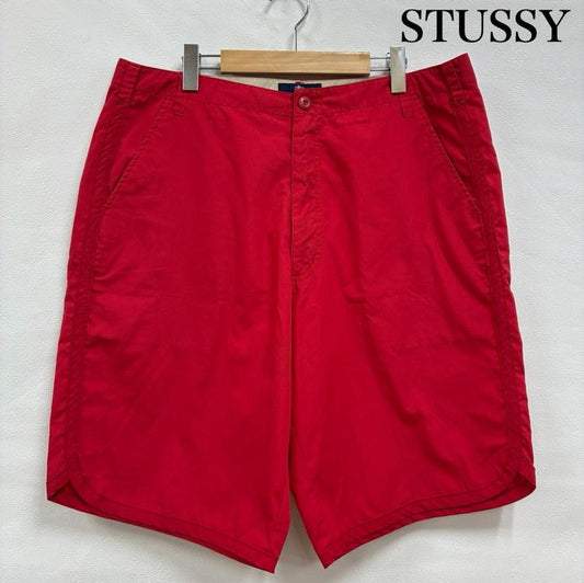 ステューシー STUSSY パンツ ショートパンツ 90 s オールド ヴィンテージ 紺タグ USA製 コットン ポリエステル ハーフパンツ 36 ワンポイント X ロゴ、文字 赤 / レッド / red メンズ USED 古着 中古 50137455