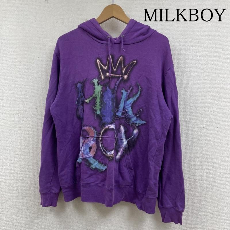 ミルクボーイ MILKBOY パーカー 長袖 長袖 パーカー スウェット マルチカラー ロゴ プリント クラウン ファイヤークラッカー ロゴ、文字 X プリント 紫 / パープル / purple レディース USED 古着 中古 50137511