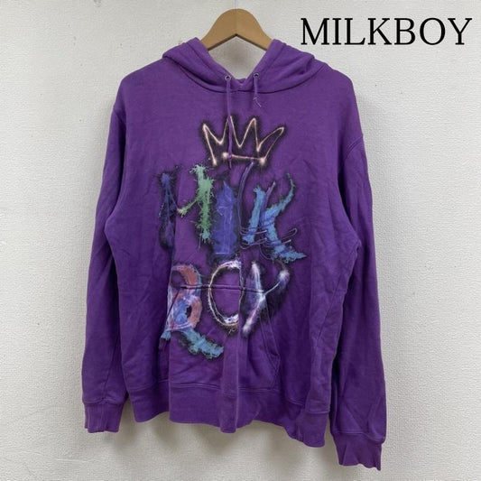 ミルクボーイ MILKBOY パーカー 長袖 長袖 パーカー スウェット マルチカラー ロゴ プリント クラウン ファイヤークラッカー ロゴ、文字 X プリント 紫 / パープル / purple レディース USED 古着 中古 50137511