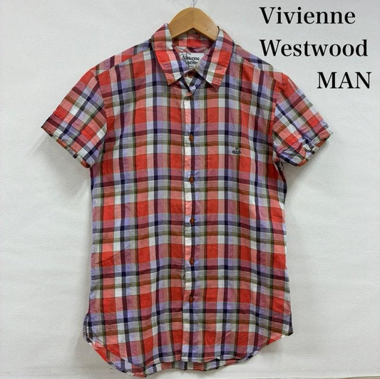 ヴィヴィアンウエストウッドマン Vivienne Westwood MAN シャツ、ブラウス 半袖 レギュラーカラー オーブ 刺繍 チェック 袖二重 半袖 ボタン シャツ 4745-2104 44 チェック X ロゴ、文字 X 刺繍 マルチカラー / マルチカラー / multicolor メンズ USED 古着 中古 50137535