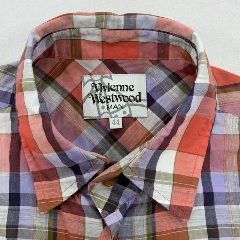 ヴィヴィアンウエストウッドマン Vivienne Westwood MAN シャツ、ブラウス 半袖 レギュラーカラー オーブ 刺繍 チェック 袖二重 半袖 ボタン シャツ 4745-2104 44 チェック X ロゴ、文字 X 刺繍 マルチカラー / マルチカラー / multicolor メンズ USED 古着 中古 50137535