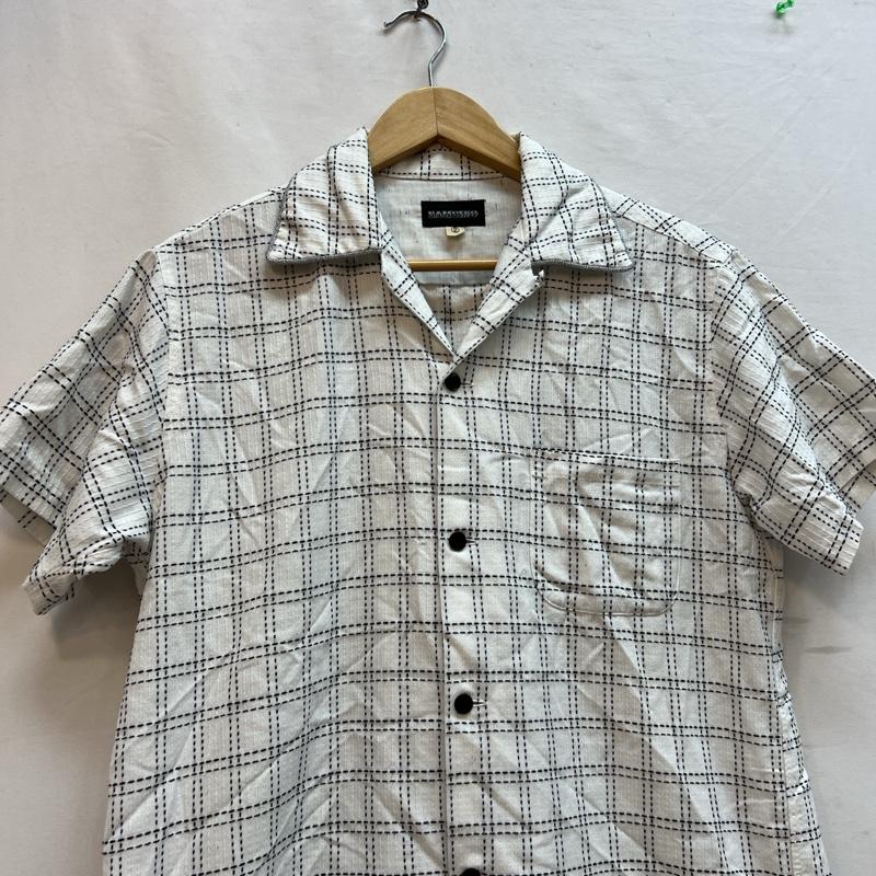 バンビーノ BAMBINO シャツ、ブラウス 半袖 チェック オープンカラーシャツ 開襟 2 白 / ホワイト / white メンズ USED 古着 中古 50137576