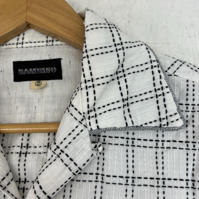 バンビーノ BAMBINO シャツ、ブラウス 半袖 チェック オープンカラーシャツ 開襟 2 白 / ホワイト / white メンズ USED 古着 中古 50137576