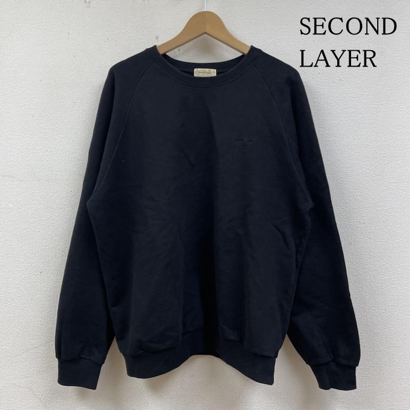 古着 USED トレーナー 長袖 SECOND LAYER ヴィンテージ ラグラン プルオーバー スウェット トレーナー 長袖 ロゴ 刺繍 M ロゴ、文字 X 刺繍 X ワンポイント 黒 / ブラック / black メンズ USED 古着 中古 50137602