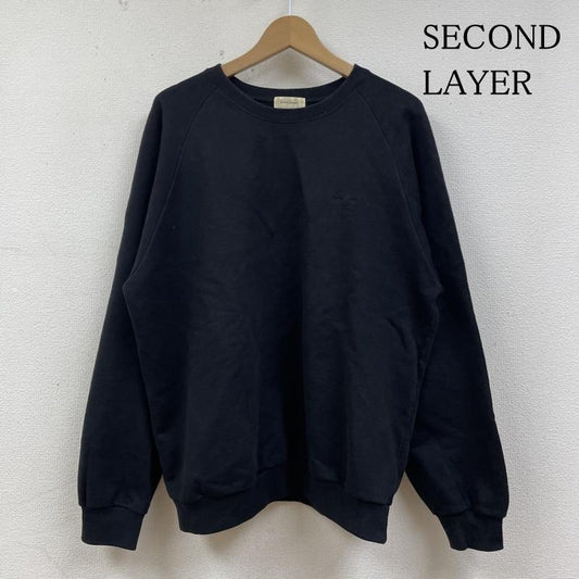 古着 USED トレーナー 長袖 SECOND LAYER ヴィンテージ ラグラン プルオーバー スウェット トレーナー 長袖 ロゴ 刺繍 M ロゴ、文字 X 刺繍 X ワンポイント 黒 / ブラック / black メンズ USED 古着 中古 50137602