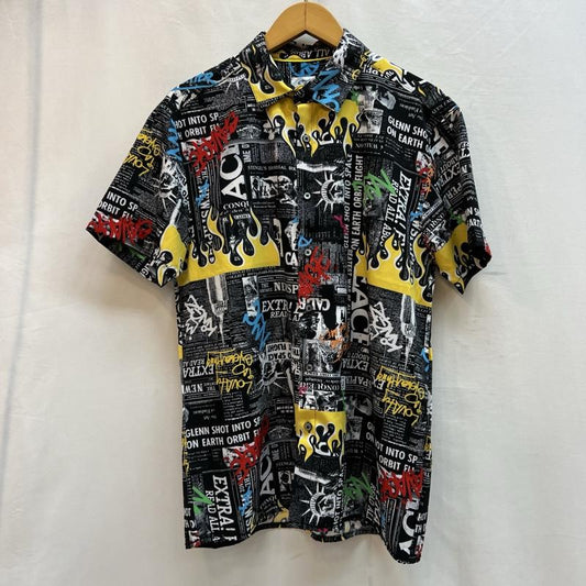 古着 USED シャツ、ブラウス 半袖 FRESH ファイヤー ニュースペーパー 総柄シャツ M メンズ USED 古着 中古 50137610
