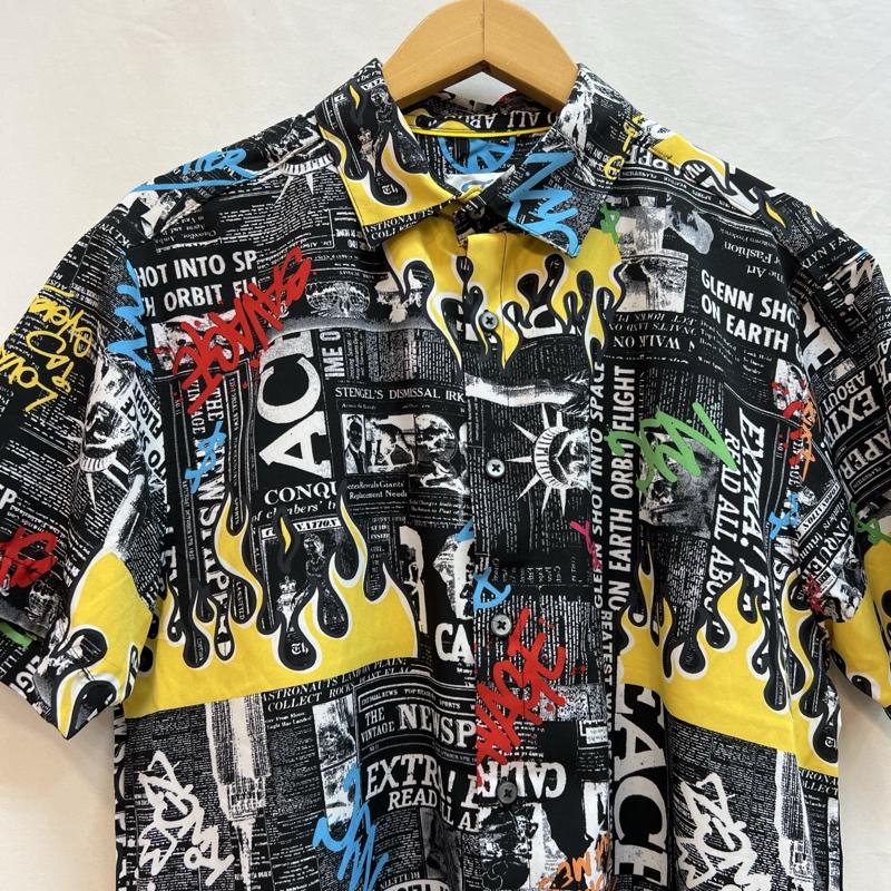 古着 USED シャツ、ブラウス 半袖 FRESH ファイヤー ニュースペーパー 総柄シャツ M メンズ USED 古着 中古 50137610