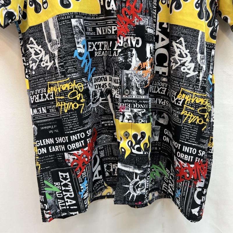 古着 USED シャツ、ブラウス 半袖 FRESH ファイヤー ニュースペーパー 総柄シャツ M メンズ USED 古着 中古 50137610