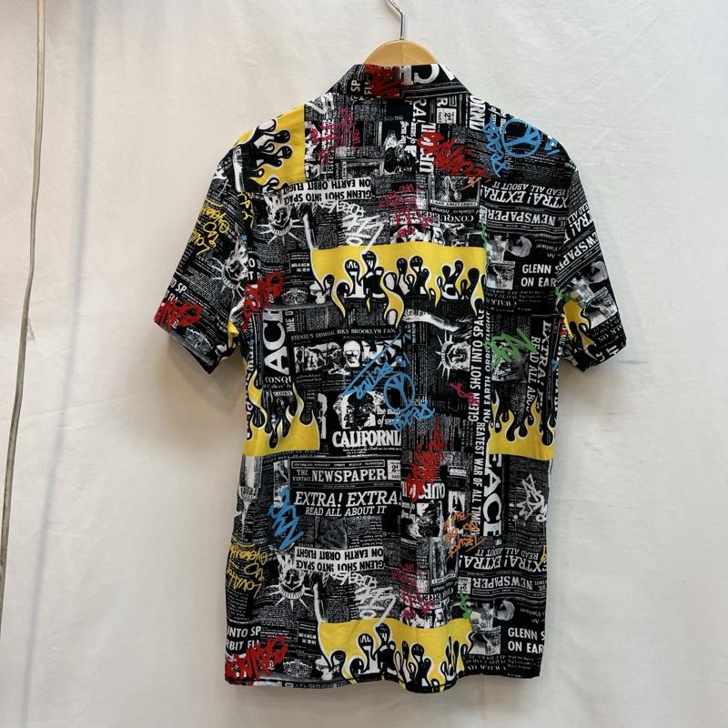 古着 USED シャツ、ブラウス 半袖 FRESH ファイヤー ニュースペーパー 総柄シャツ M メンズ USED 古着 中古 50137610