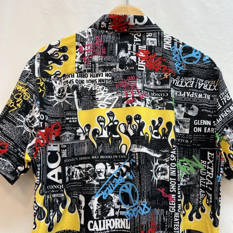 古着 USED シャツ、ブラウス 半袖 FRESH ファイヤー ニュースペーパー 総柄シャツ M メンズ USED 古着 中古 50137610